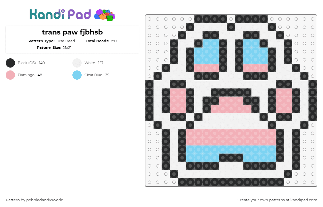 trans paw fjbhsb - Fuse Bead Pattern by pebbledandysworld on Kandi Pad - paw,trans,pride,sticker,white,light blue,pink