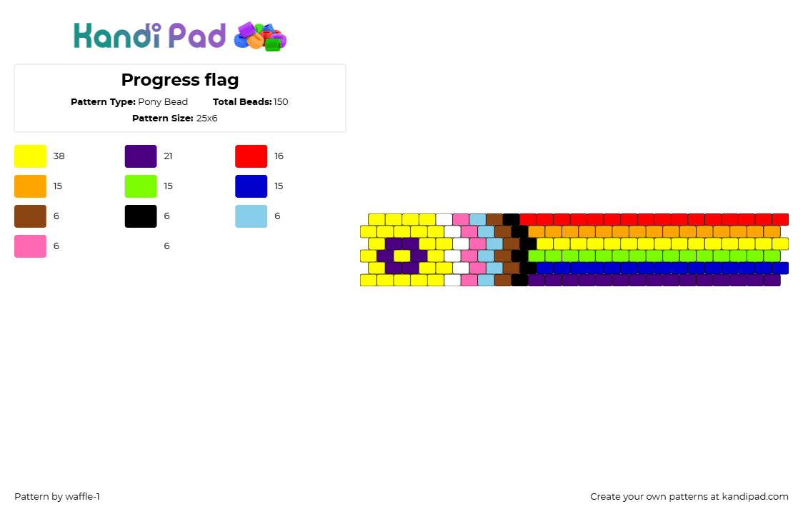 Progress flag - Pony Bead Pattern by waffle-1 on Kandi Pad - progress,pride,community,flag,cuff,colorful,yellow