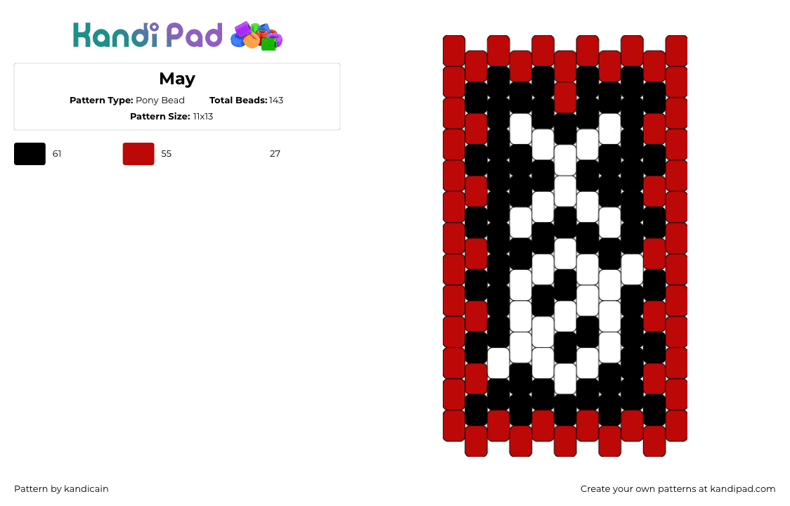 May - Pony Bead Pattern by kandicain on Kandi Pad - mcr,my chemical romance,emo,band,music,gothic,bag,panel,red,black,white