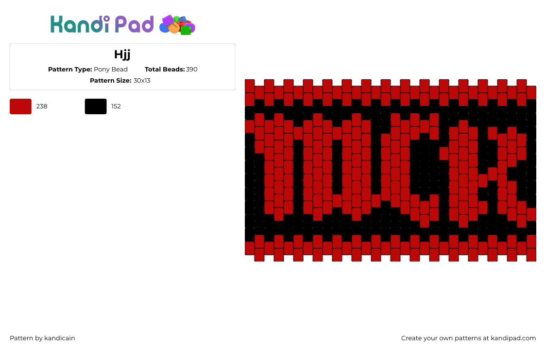 Hjj - Pony Bead Pattern by kandicain on Kandi Pad - mcr,my chemical romance,emo,logo,band,music,gothic,cuff,red,black