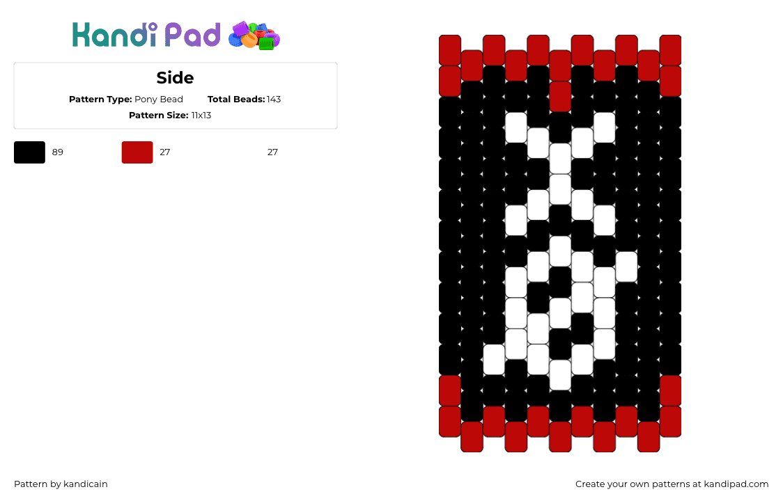 Side - Pony Bead Pattern by kandicain on Kandi Pad - mcr,my chemical romance,emo,band,music,gothic,bag,panel,red,black,white