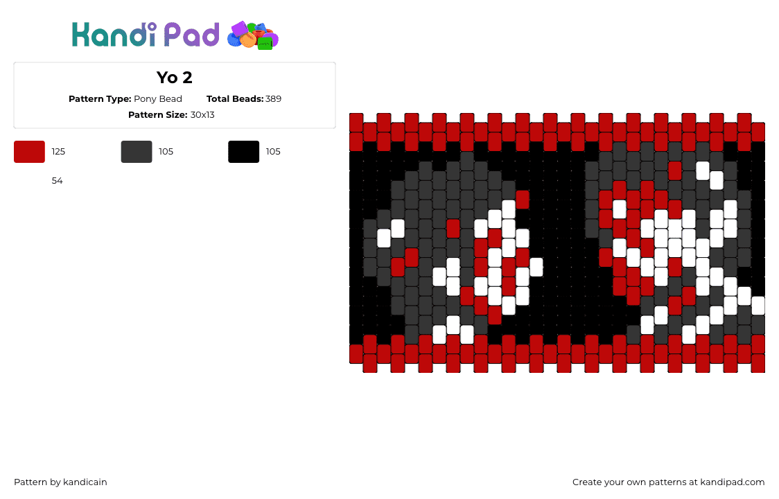 Yo 2 - Pony Bead Pattern by kandicain on Kandi Pad - mcr,my chemical romance,emo,band,music,gothic,panel,bag,red,black