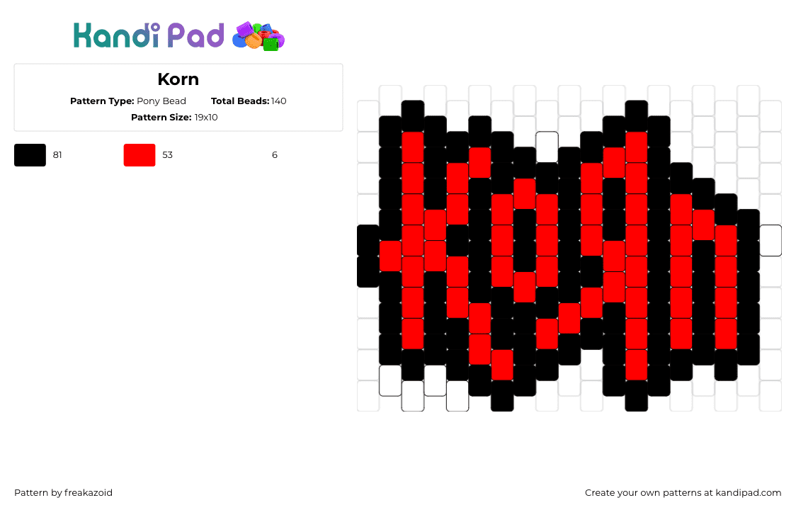 Korn - Pony Bead Pattern by freakazoid on Kandi Pad - korn,logo,text,music,metal,red,black