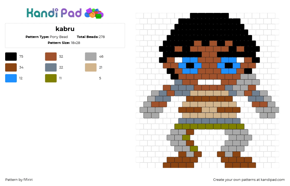 kabru - Pony Bead Pattern by fifiriri on Kandi Pad - kabru,delicious in dungeon,character,chibi,manga,gray,brown,black