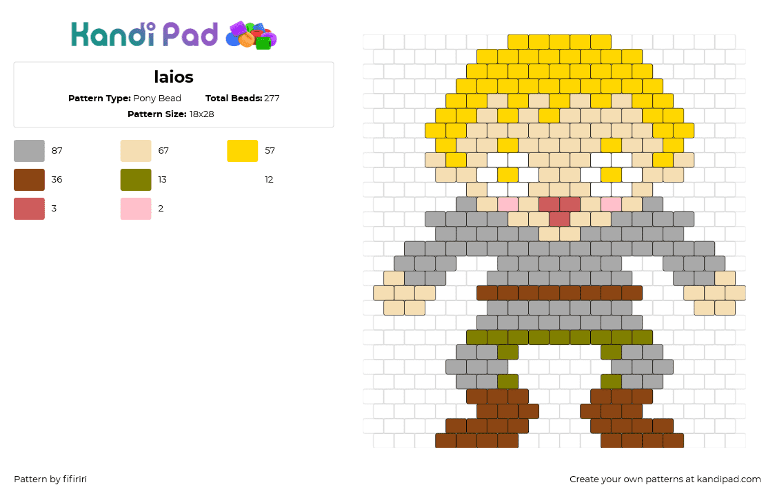 laios - Pony Bead Pattern by fifiriri on Kandi Pad - laios touden,delicious in dungeon,character,chibi,manga,happy,blonde,gray,yellow