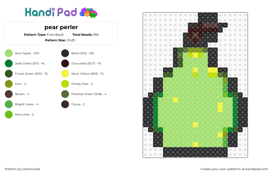 pear perler - Fuse Bead Pattern by cosmicvoid on Kandi Pad - green