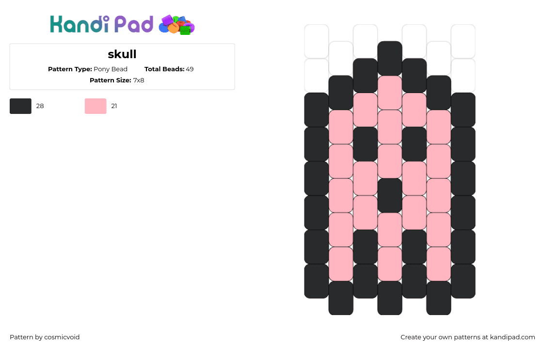 skull - Pony Bead Pattern by cosmicvoid on Kandi Pad - ghost,skull,spooky,charm,simple,halloween,pink,black