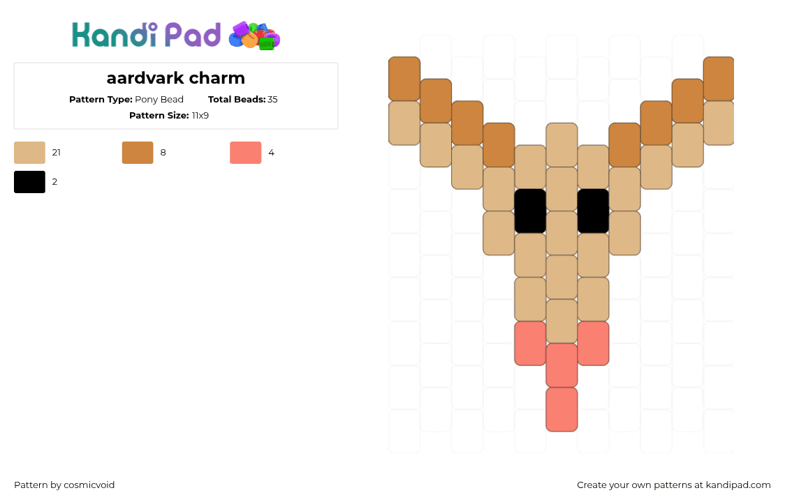 aardvark charm - Pony Bead Pattern by cosmicvoid on Kandi Pad - orange,beige