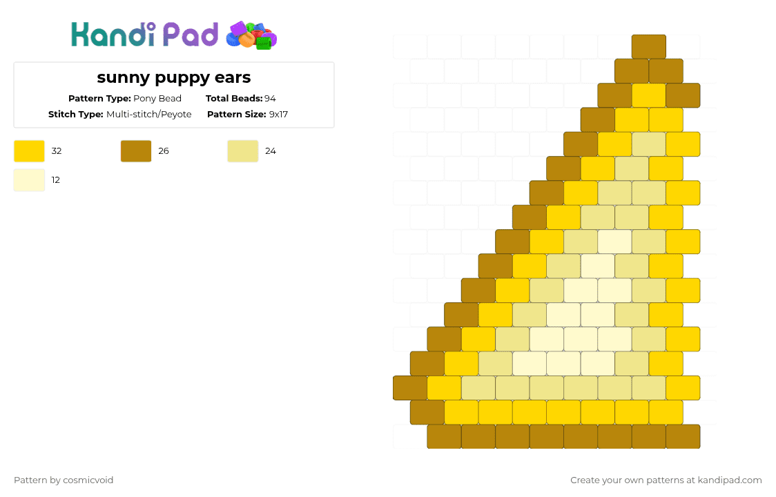 sunny puppy ears - Pony Bead Pattern by cosmicvoid on Kandi Pad - ears, gold, puppy ears, yellow