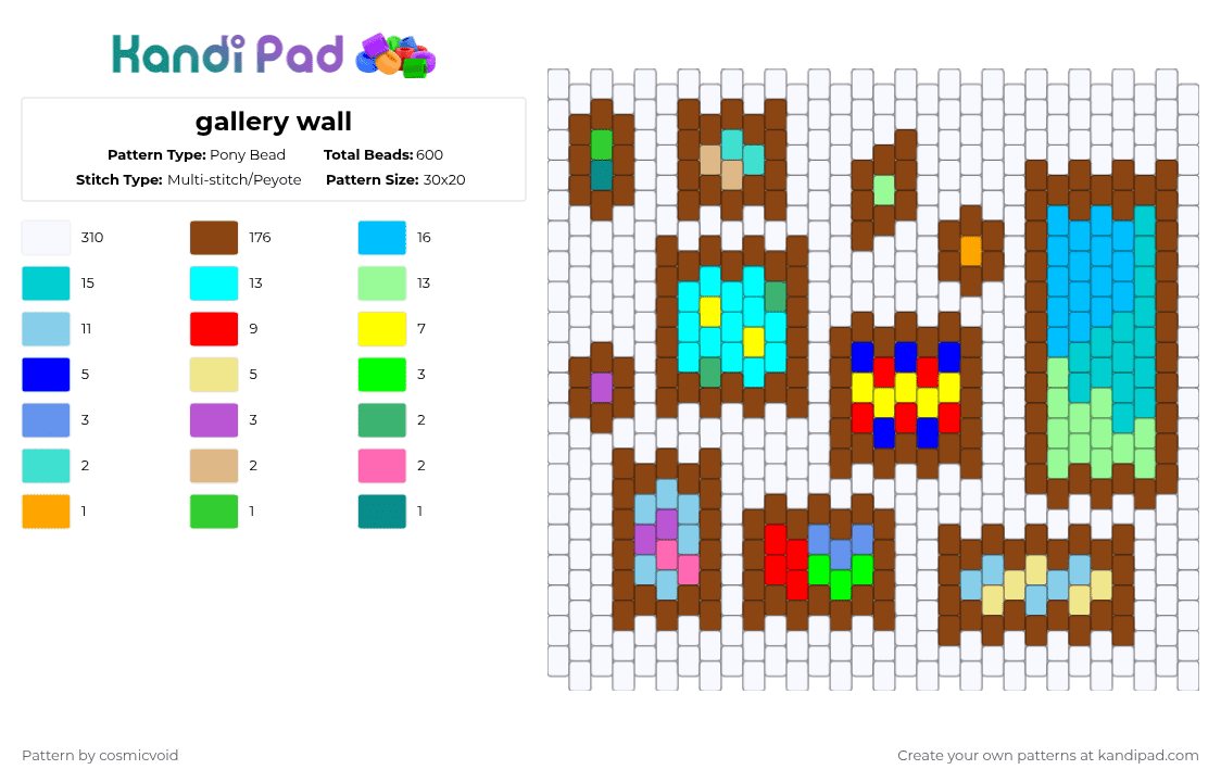 gallery wall - Pony Bead Pattern by cosmicvoid on Kandi Pad - white,light blue,red,cotdartexhibition