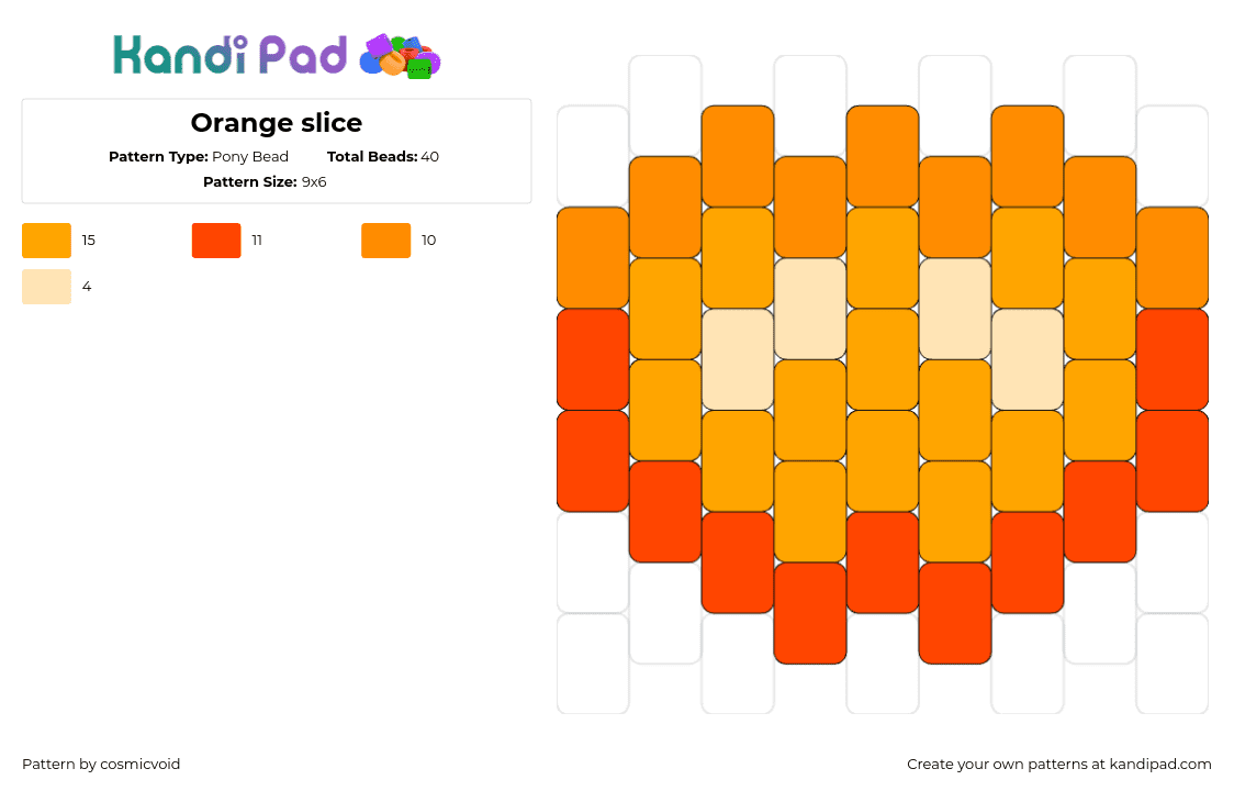 Orange slice - Pony Bead Pattern by cosmicvoid on Kandi Pad - orange,fruit,food,simple,charm