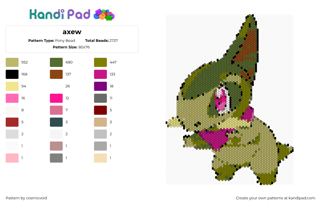 axew - Pony Bead Pattern by cosmicvoid on Kandi Pad - 