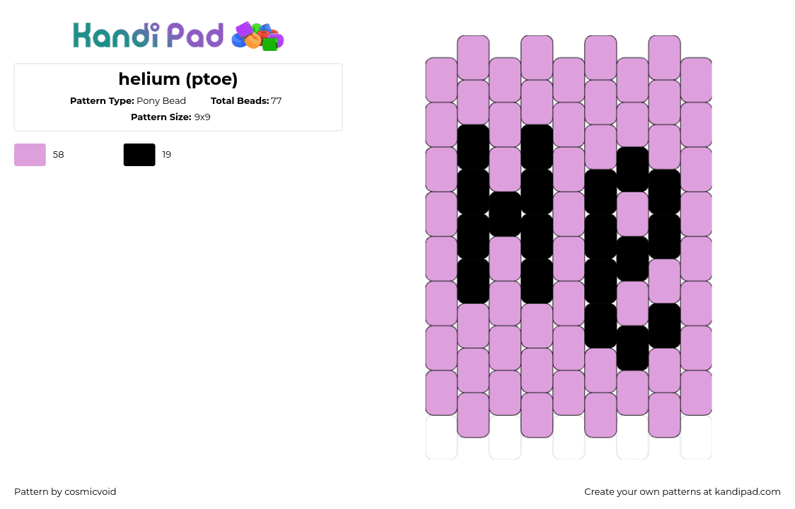 helium (ptoe) - Pony Bead Pattern by cosmicvoid on Kandi Pad - helium,element,science,periodic table,chemistry,simple,charm,pink,black