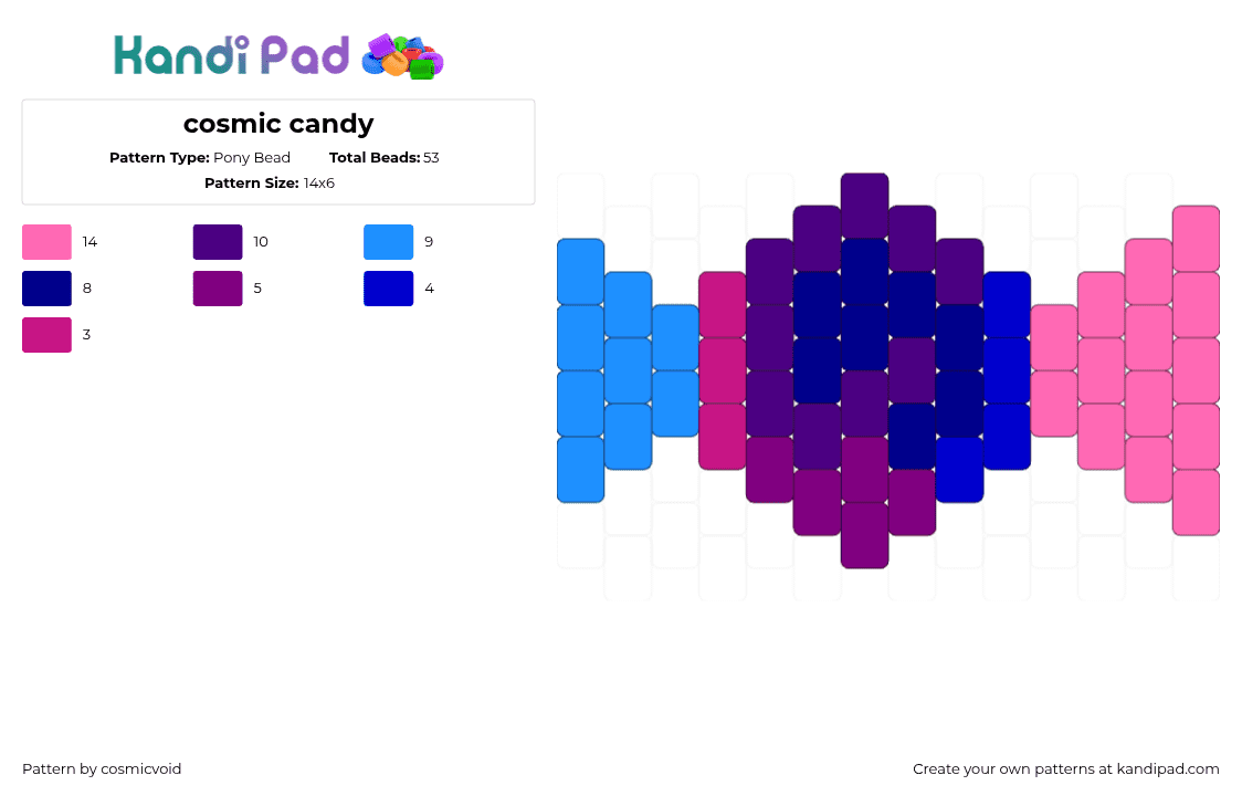 cosmic candy - Pony Bead Pattern by cosmicvoid on Kandi Pad - candy,galaxy,space,charm,pink,blue,purple