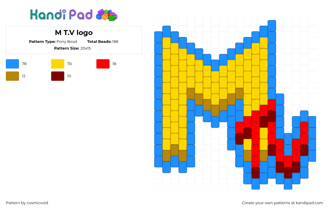M T.V logo - Pony Bead Pattern by cosmicvoid on Kandi Pad - mtv,logo,retro,nostalgia,television,yellow,light blue