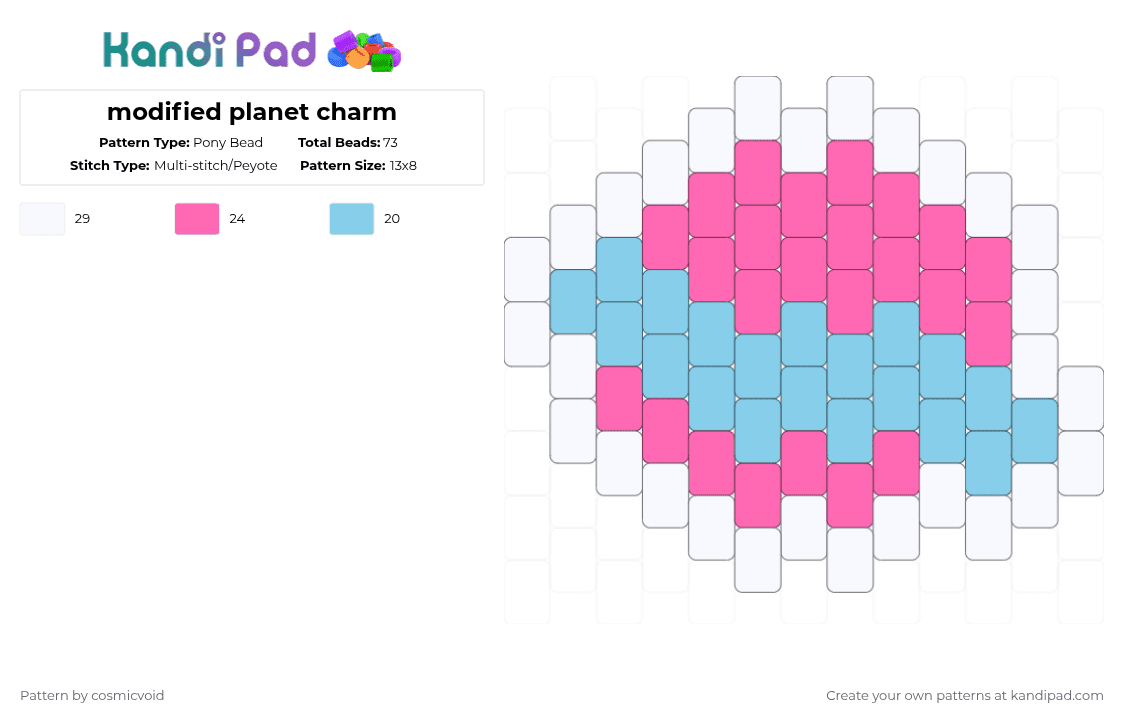 modified planet charm - Pony Bead Pattern by cosmicvoid on Kandi Pad - pink,light blue