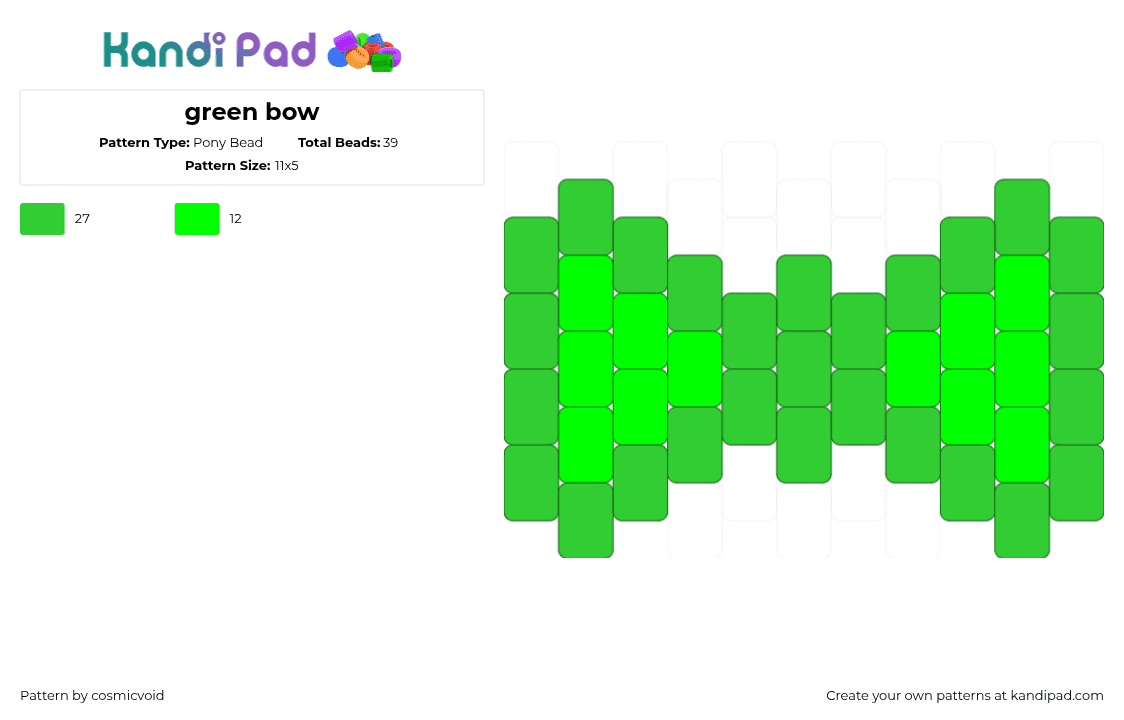 green bow - Pony Bead Pattern by cosmicvoid on Kandi Pad - green