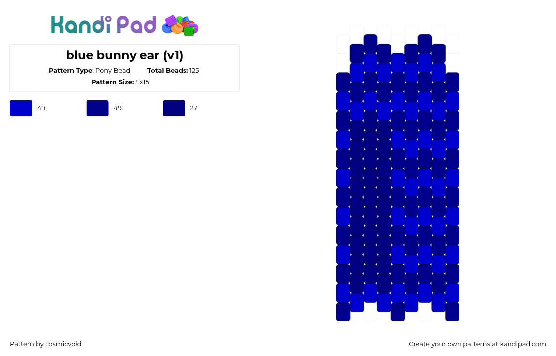 blue bunny ear (v1) - Pony Bead Pattern by cosmicvoid on Kandi Pad - purple