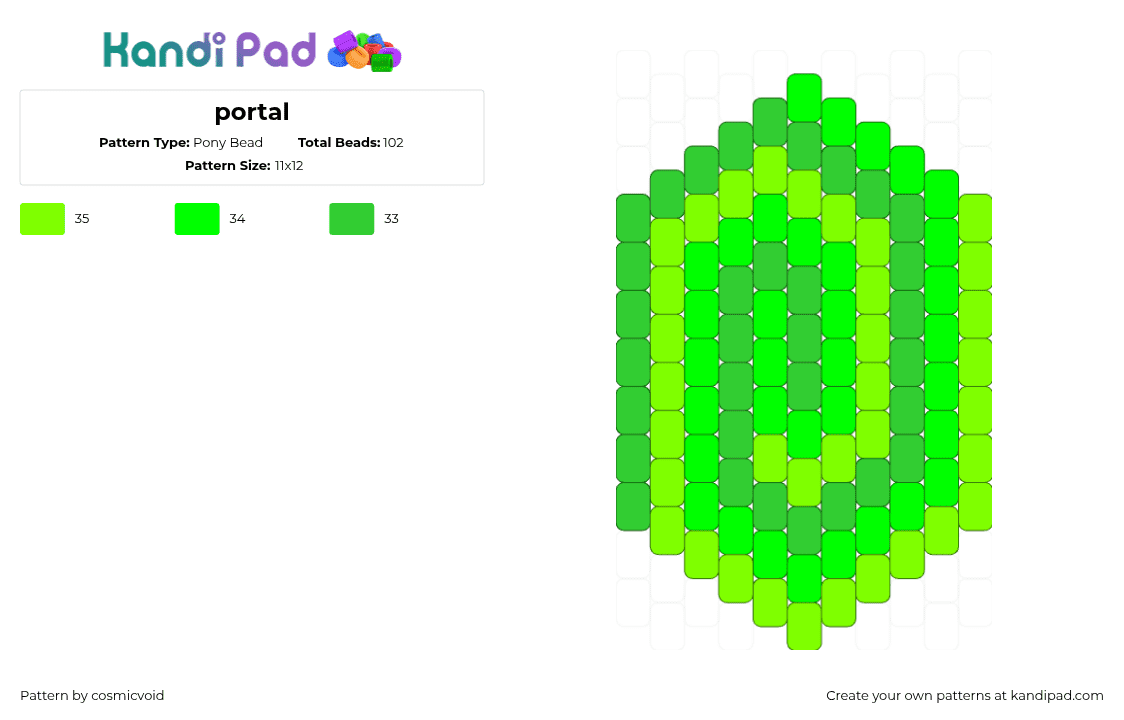 portal - Pony Bead Pattern by cosmicvoid on Kandi Pad - portal,rick and morty,spiral,simple,charm,cartoon,tv show,green