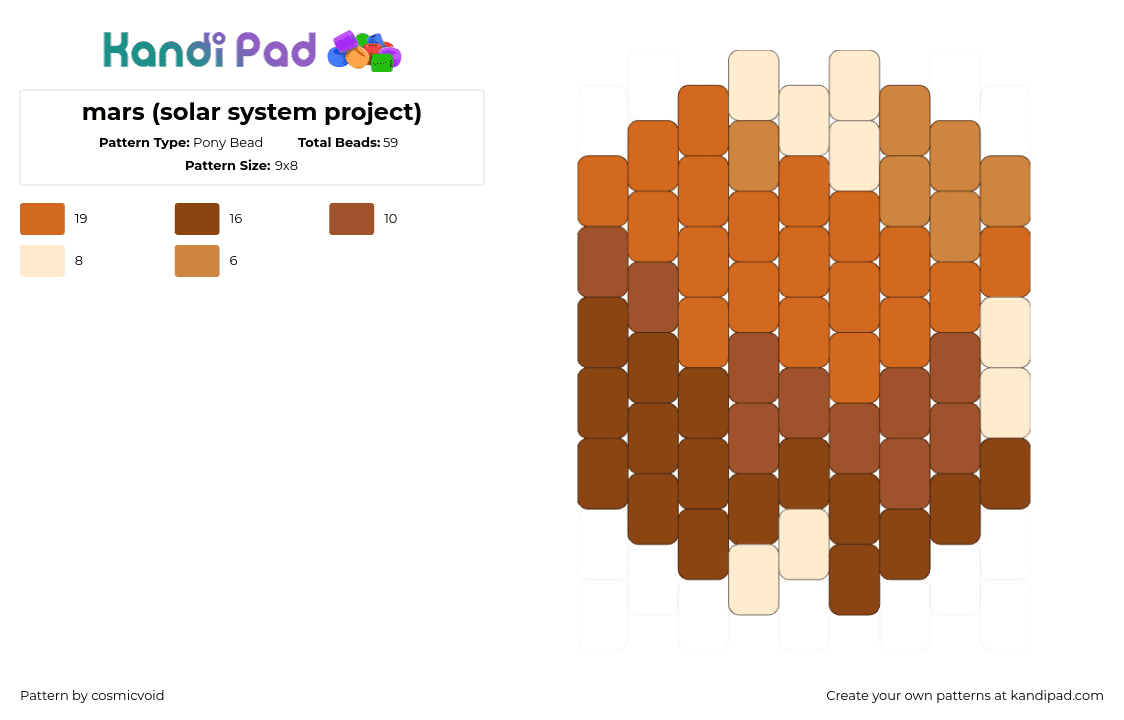 mars (solar system project) - Pony Bead Pattern by cosmicvoid on Kandi Pad - mars,planet,solar system,charm,tan