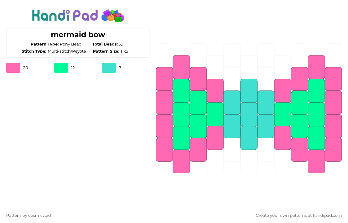 mermaid bow - Pony Bead Pattern by cosmicvoid on Kandi Pad - mermaid,bowtie,bow,tie,clothing,charm,pink