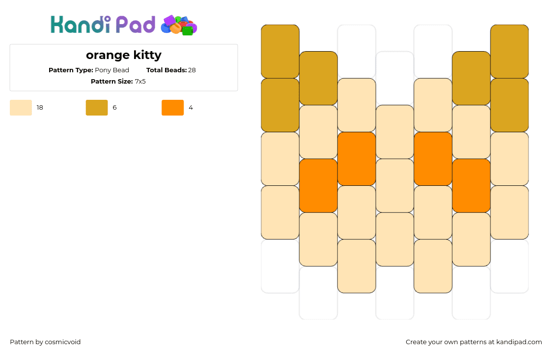 orange kitty - Pony Bead Pattern by cosmicvoid on Kandi Pad - cat,kitty,simple,head,charm,tan,orange