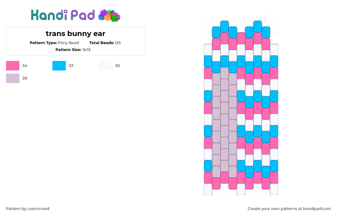 trans bunny ear - Pony Bead Pattern by cosmicvoid on Kandi Pad - pink,light blue