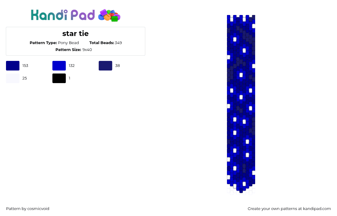 star tie - Pony Bead Pattern by cosmicvoid on Kandi Pad - night,necktie,sky,stars,tie,clothing,blue