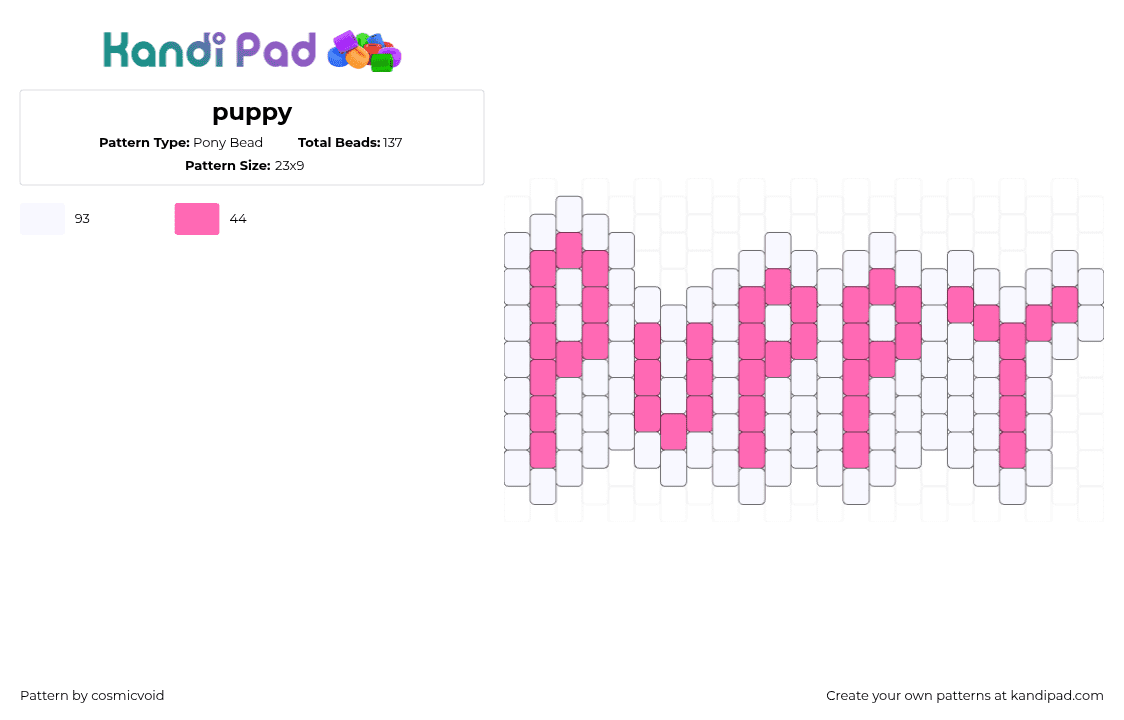 puppy - Pony Bead Pattern by cosmicvoid on Kandi Pad - puppy,text,dog,charm,white,pink