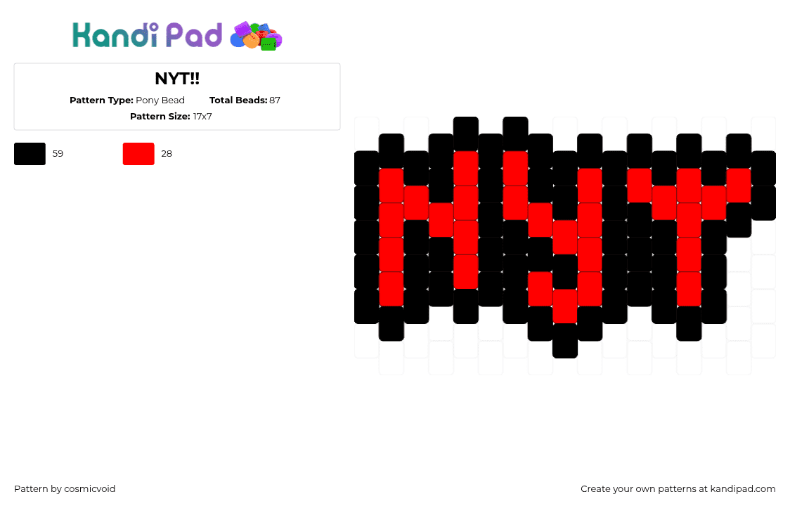 NYT!! - Pony Bead Pattern by cosmicvoid on Kandi Pad - nyt,text,charm,red,black