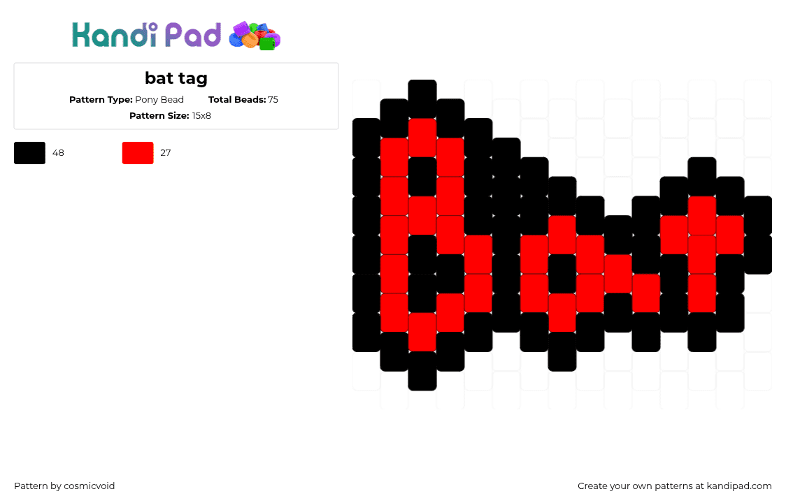 Bat tag Pony Bead Pattern - Kandi Pad | Kandi Patterns, Fuse Bead ...