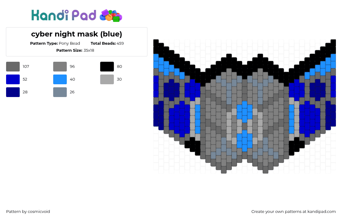 cyber night mask (blue) - Pony Bead Pattern by cosmicvoid on Kandi Pad - 