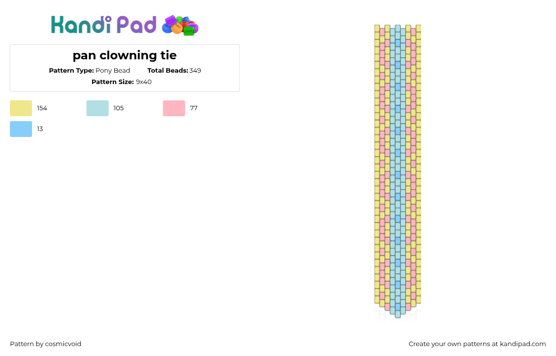 pan clowning tie - Pony Bead Pattern by cosmicvoid on Kandi Pad - pangender,pastel,necktie,tie,clothing,pride,yellow,light blue