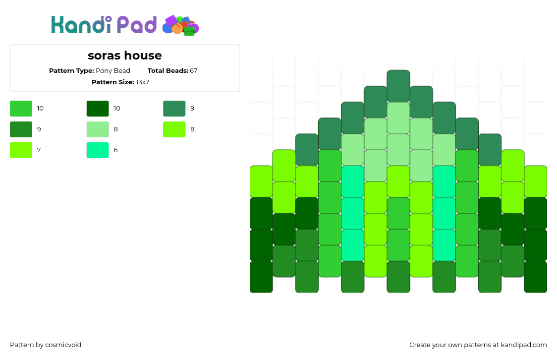 soras house - Pony Bead Pattern by cosmicvoid on Kandi Pad - house,sakuras toy box,sora,charm,green