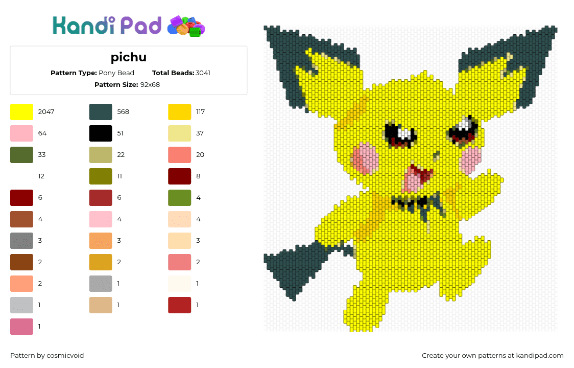 pichu - Pony Bead Pattern by cosmicvoid on Kandi Pad - pichu,pokemon,character,gaming,yellow