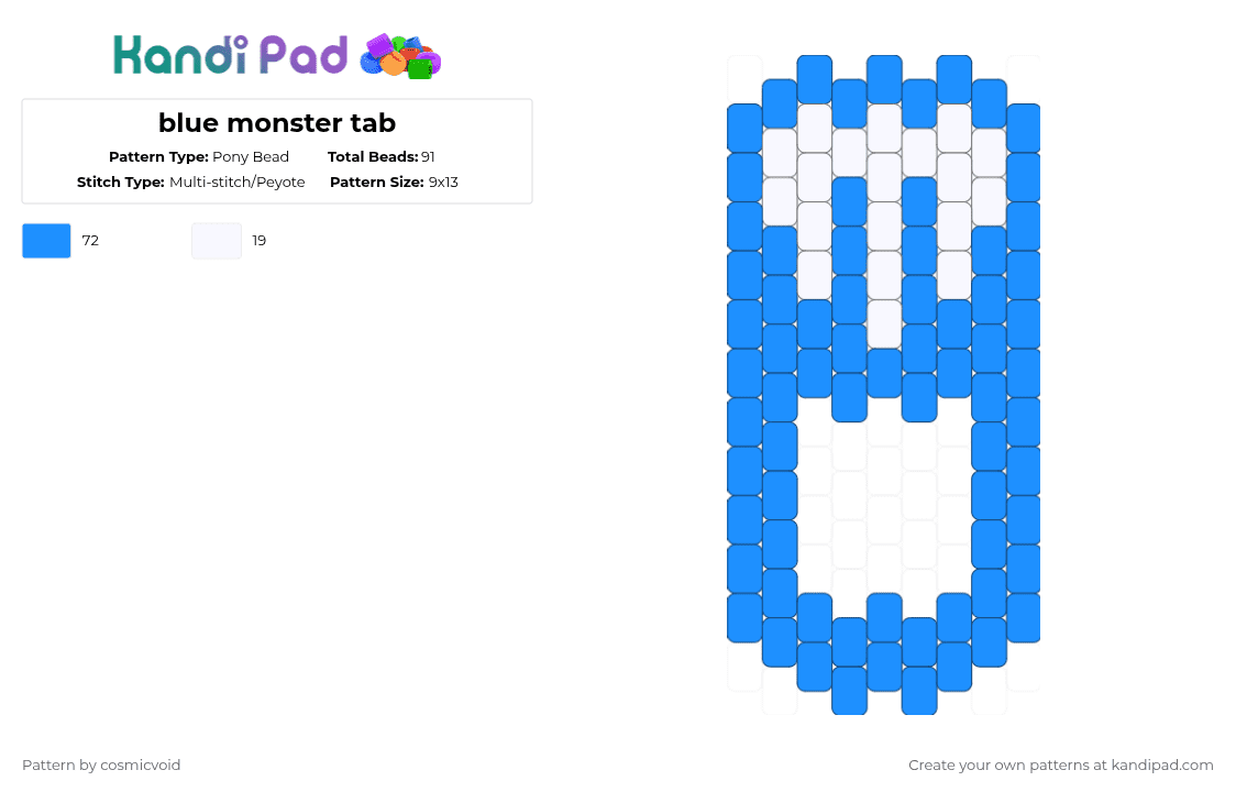 blue monster tab - Pony Bead Pattern by cosmicvoid on Kandi Pad - light blue