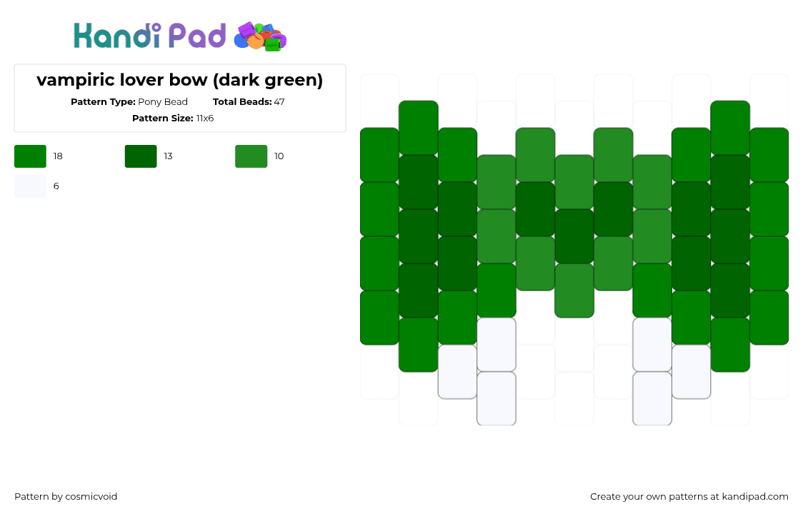 vampiric lover bow (dark green) - Pony Bead Pattern by cosmicvoid on Kandi Pad - green