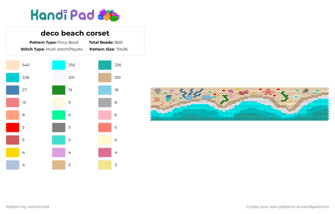 deco beach corset - Pony Bead Pattern by cosmicvoid on Kandi Pad - light blue,beige,teal
