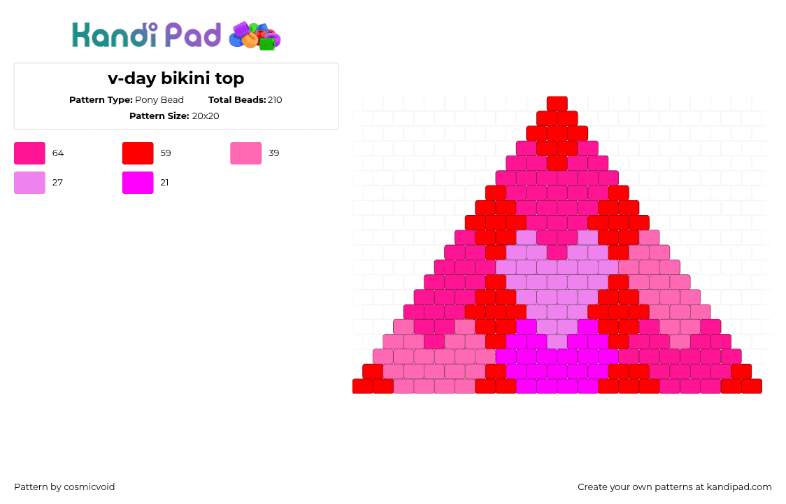 v-day bikini top - Pony Bead Pattern by cosmicvoid on Kandi Pad - hearts,bikini,valentines,clothing,bra,pink
