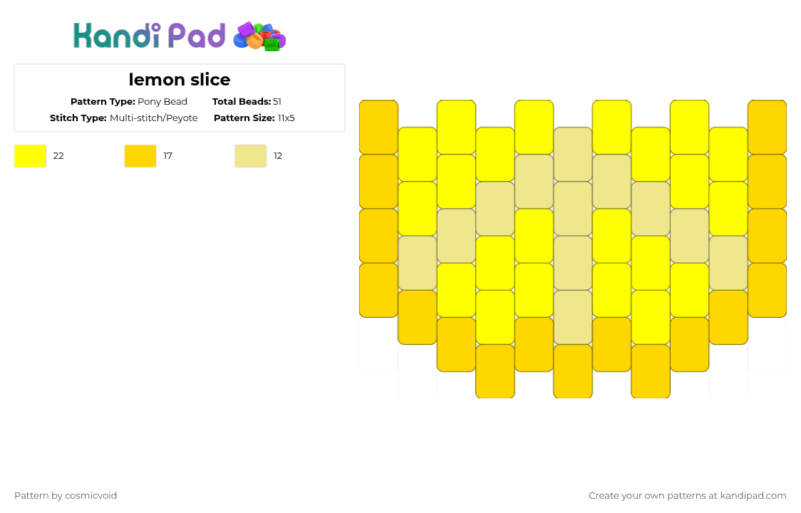 lemon slice - Pony Bead Pattern by cosmicvoid on Kandi Pad - yellow