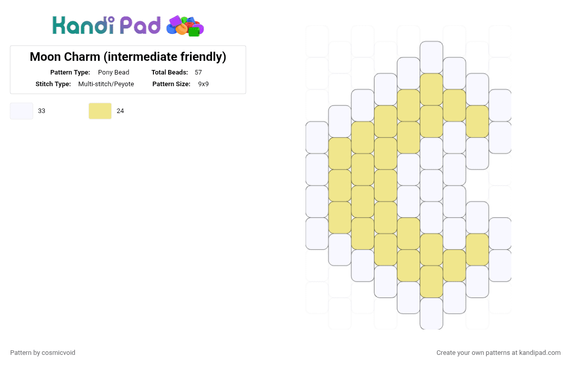 Moon Charm (intermediate friendly) - Pony Bead Pattern by cosmicvoid on Kandi Pad - white, yellow