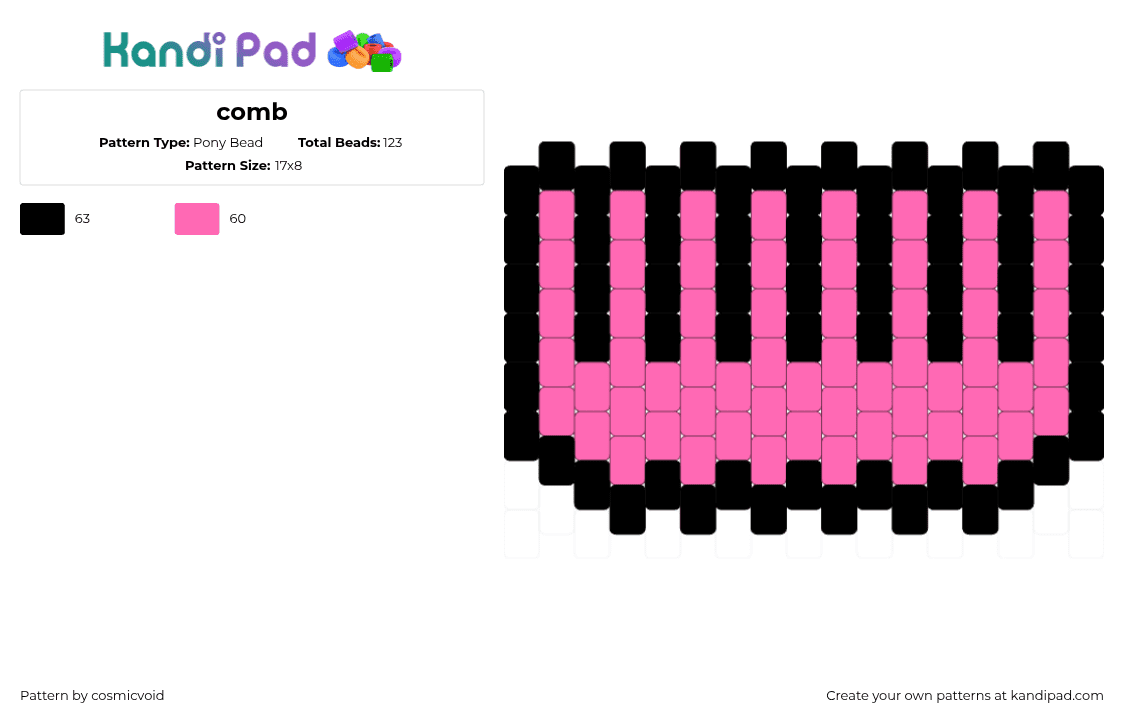 comb - Pony Bead Pattern by cosmicvoid on Kandi Pad - comb,hair,simple,charm,pink,black