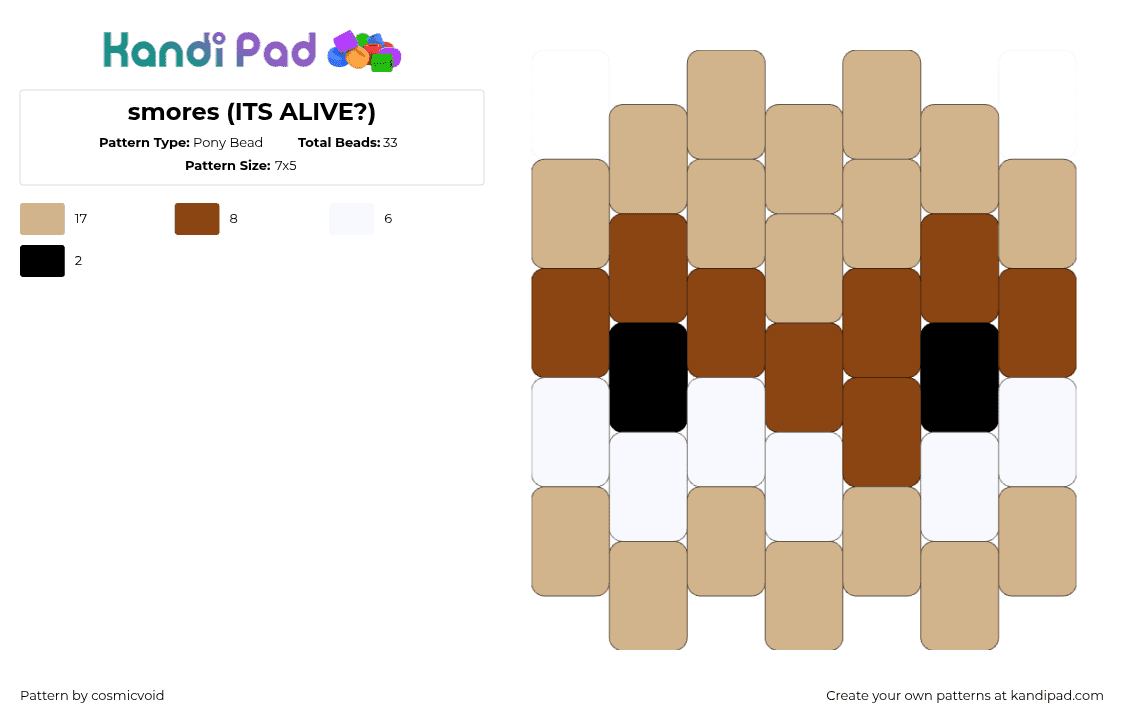 smores (ITS ALIVE?) - Pony Bead Pattern by cosmicvoid on Kandi Pad - smores,dessert,marshmallow,chocolate,campfire,charm,food,tan