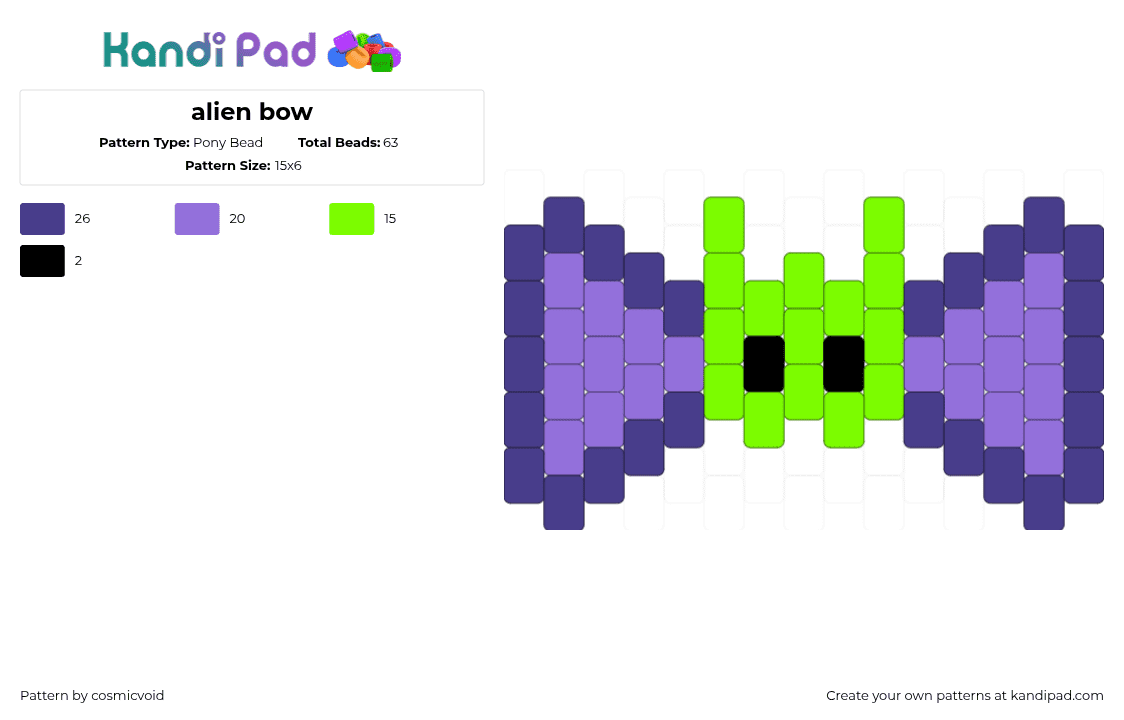 alien bow - Pony Bead Pattern by cosmicvoid on Kandi Pad - alien,bow,clothing,scifi,purple