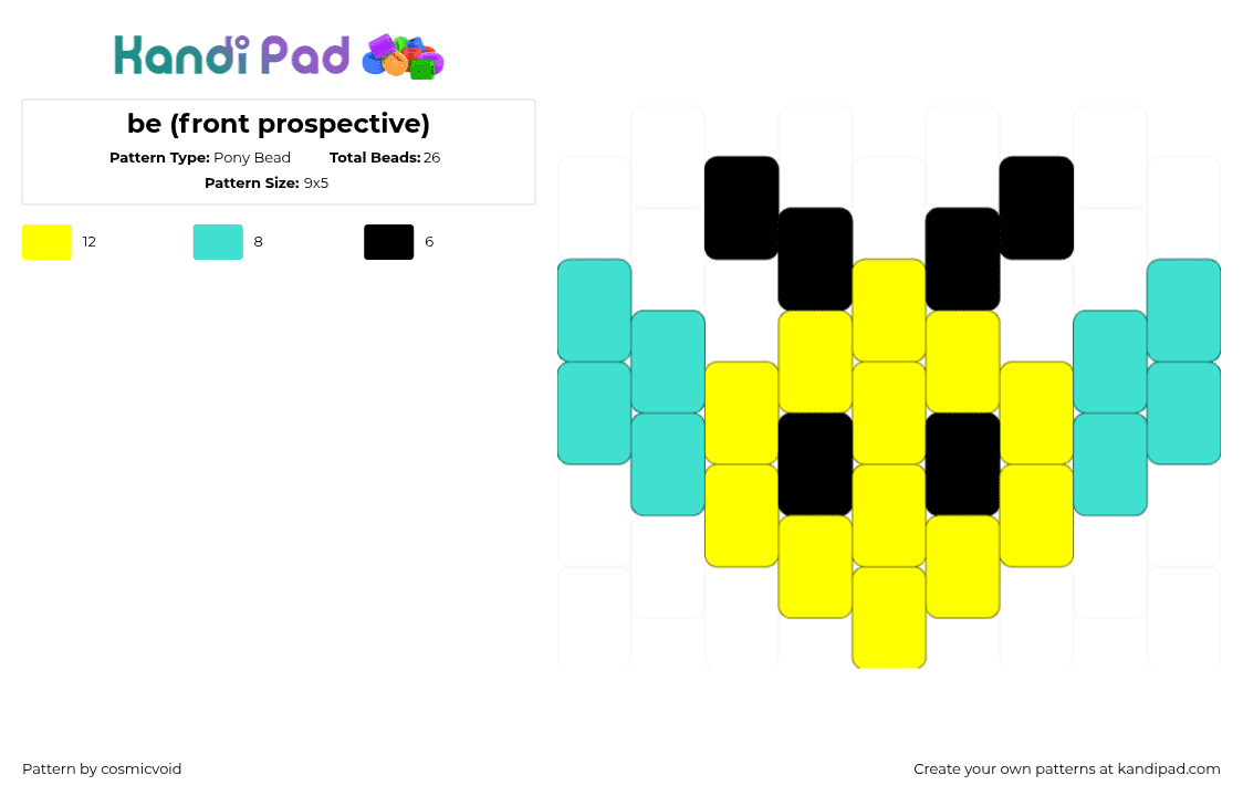 be (front prospective) - Pony Bead Pattern by cosmicvoid on Kandi Pad - bee,insect,winged,cute,simple,charm,yellow,teal