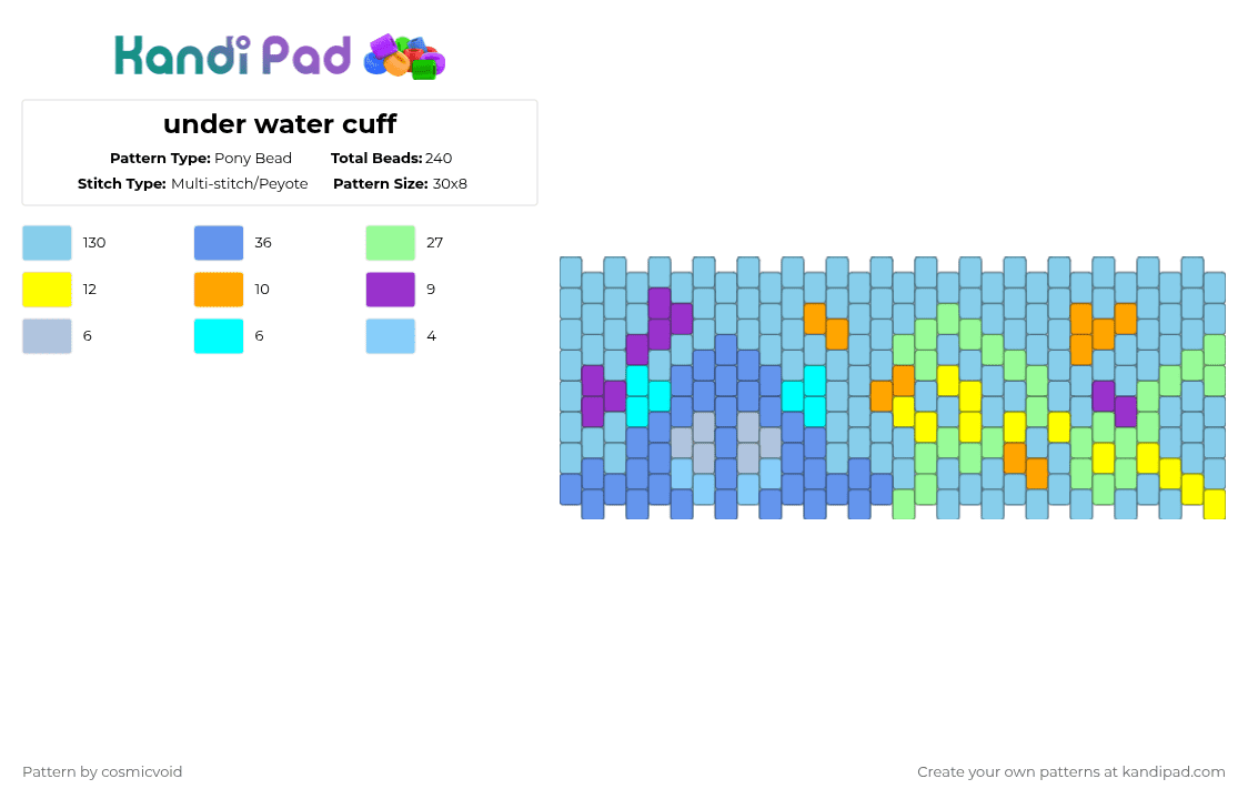 under water cuff - Pony Bead Pattern by cosmicvoid on Kandi Pad - light blue