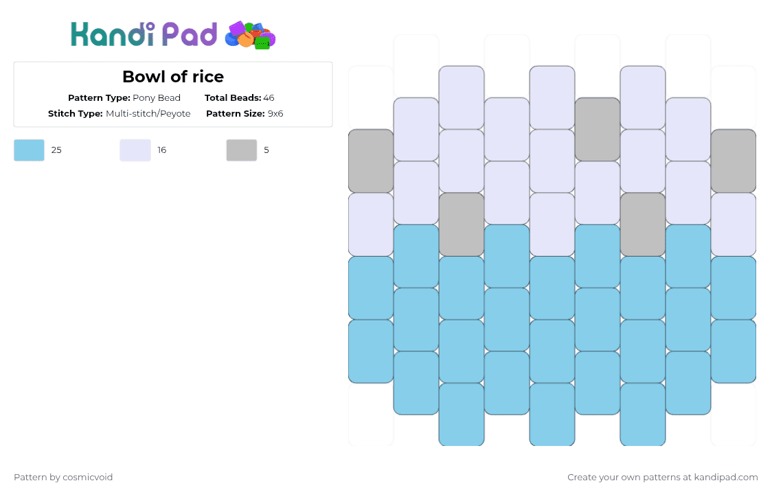 Bowl of rice - Pony Bead Pattern by cosmicvoid on Kandi Pad - light blue,food,rice,charm,small
