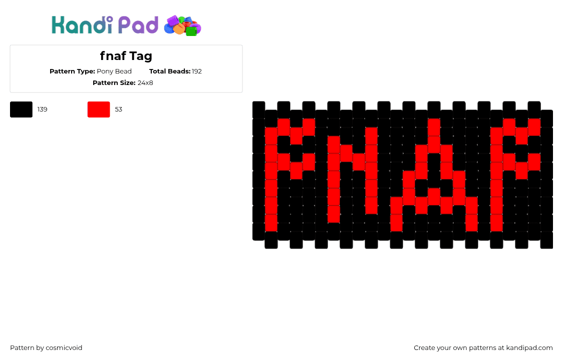 fnaf Tag - Pony Bead Pattern by cosmicvoid on Kandi Pad - 