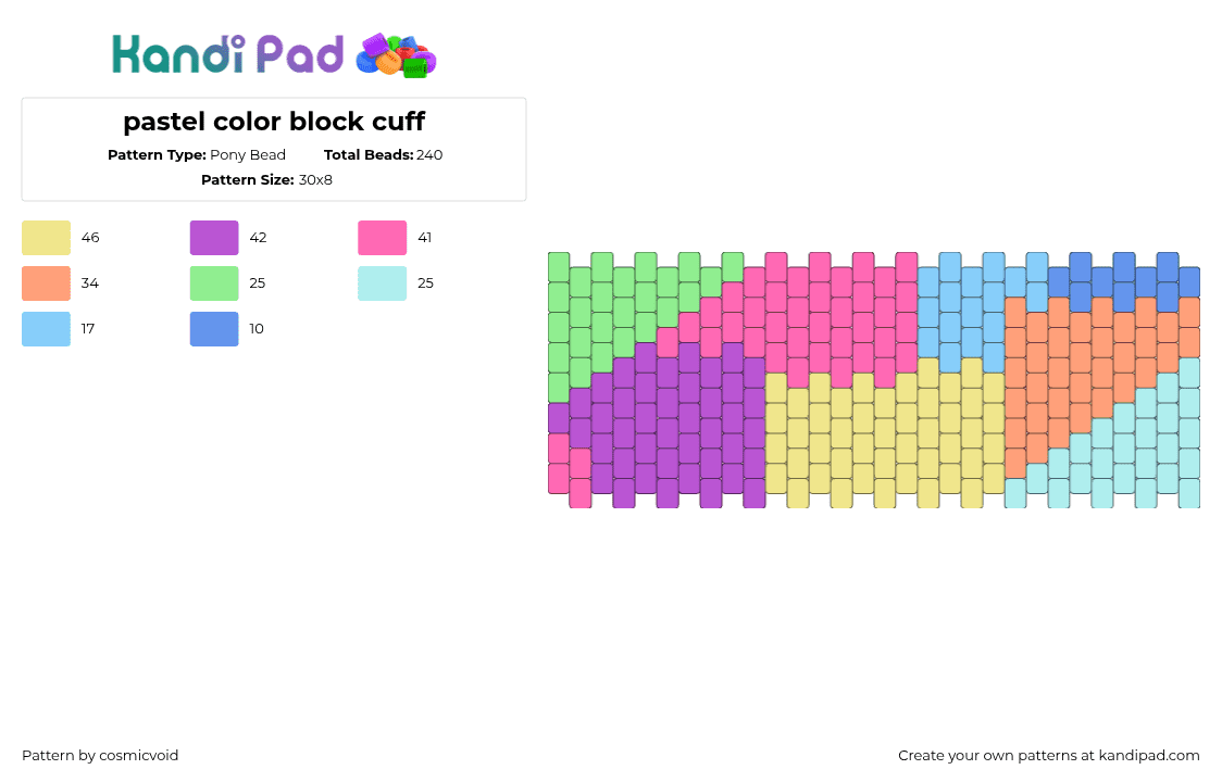 pastel color block cuff - Pony Bead Pattern by cosmicvoid on Kandi Pad - pastel,colorful,geometric,cuff,pink,yellow,light blue