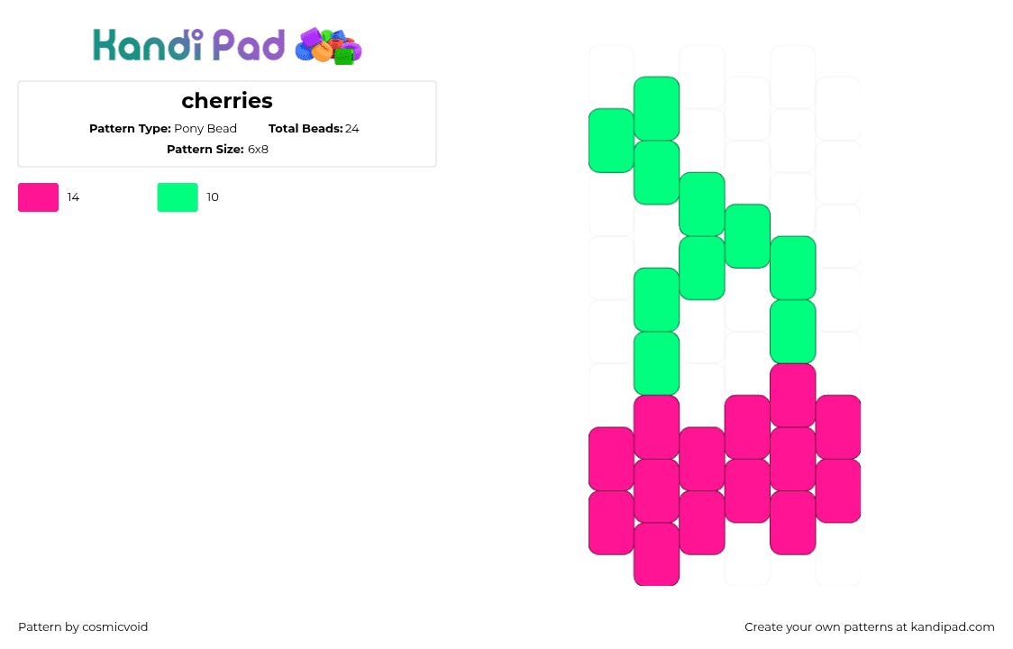 cherries - Pony Bead Pattern by cosmicvoid on Kandi Pad - cherries,fruit,simple,charm,pink,green